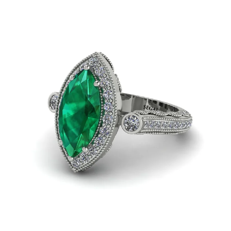 Engagement rings with round diamonds for women-Milgrain Halo Marquise Emerald Engagement Ring - Noreen No. 6