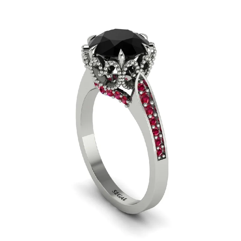 Engagement rings with halo settings for women-Black Diamond Milgrain Engagement Ring - Yara No. 54