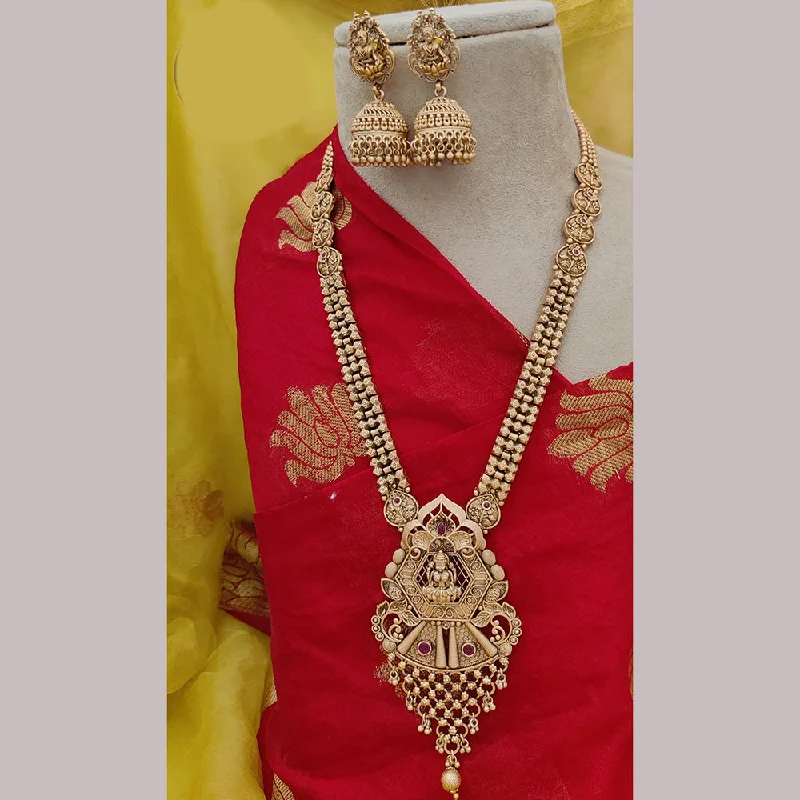 Gold-plated women necklaces-Jewel Addiction Copper Rajwadi Finish Pota Stone Long Necklace Set