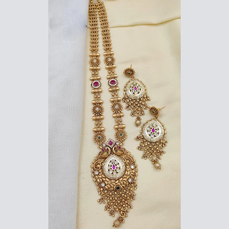 Hypoallergenic women necklaces-Jewel Addiction Copper Rajwadi Finish Pota Stone Long Necklace Set