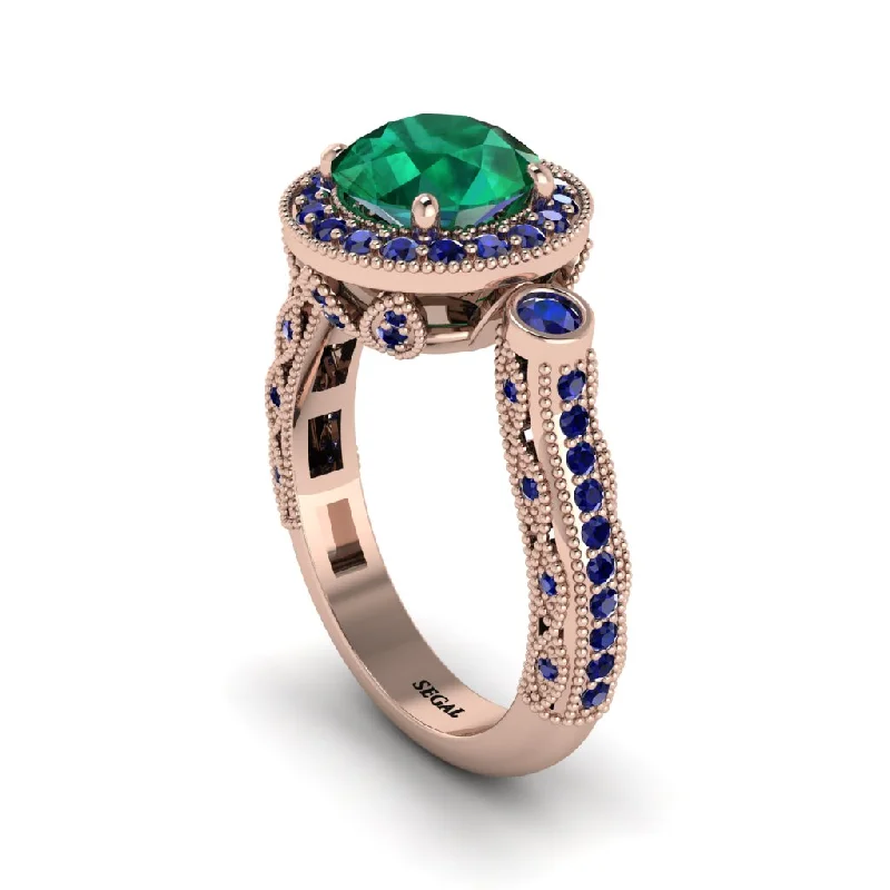 Engagement rings with antique-style settings for women-Milgrain Halo Pave Emerald Engagement Ring - Mabel No. 65