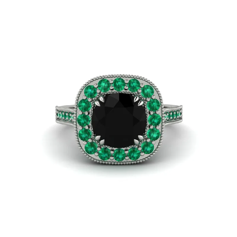 Engagement rings with round diamonds for women-Milgrain Halo Round Black Diamond Engagement Ring - Odette No. 24