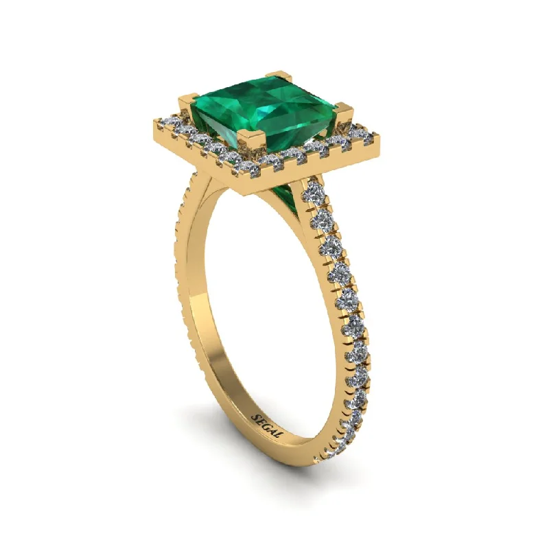 Minimalist engagement rings for women-Princess-Cut Floating Halo Emerald Engagement Ring - Candice No. 4