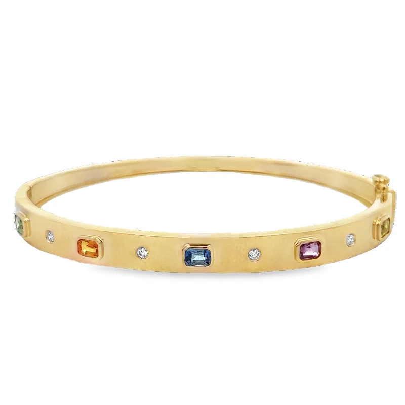 Birthstone women bracelets-Multicolored Sapphire Bangle Bracelet in Yellow Gold