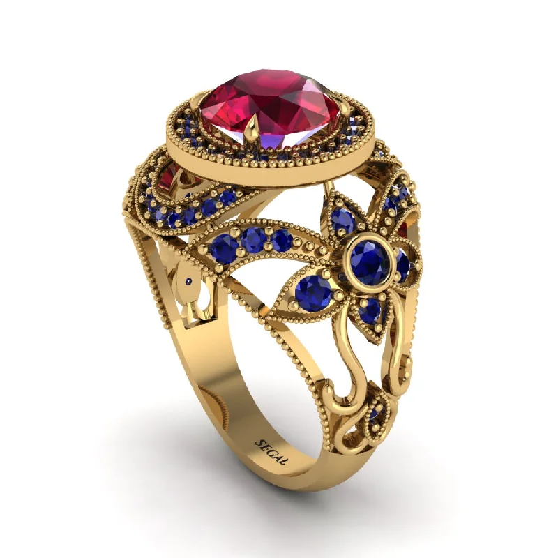 Engagement rings with rose cut diamonds for women-Edwardian Gold Engagement Ring Royal Antique With Ruby - Abbie No. 70