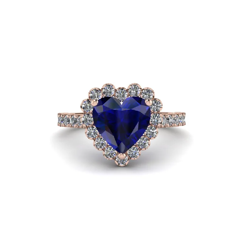 Engagement rings with an intricate design for women-Halo Heart Sapphire Pave Engagement Ring - Gail No. 14