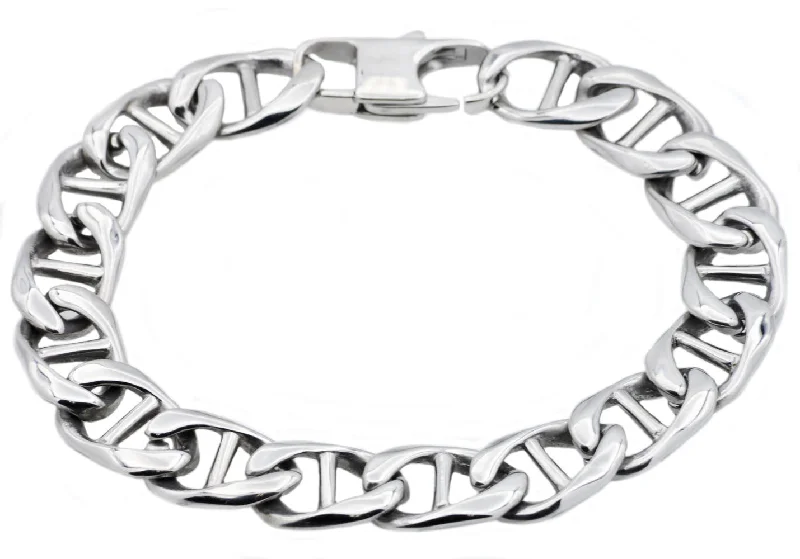 Chunky women bracelets-Mens High Polished Stainless Steel Mariner Link Chain Bracelet