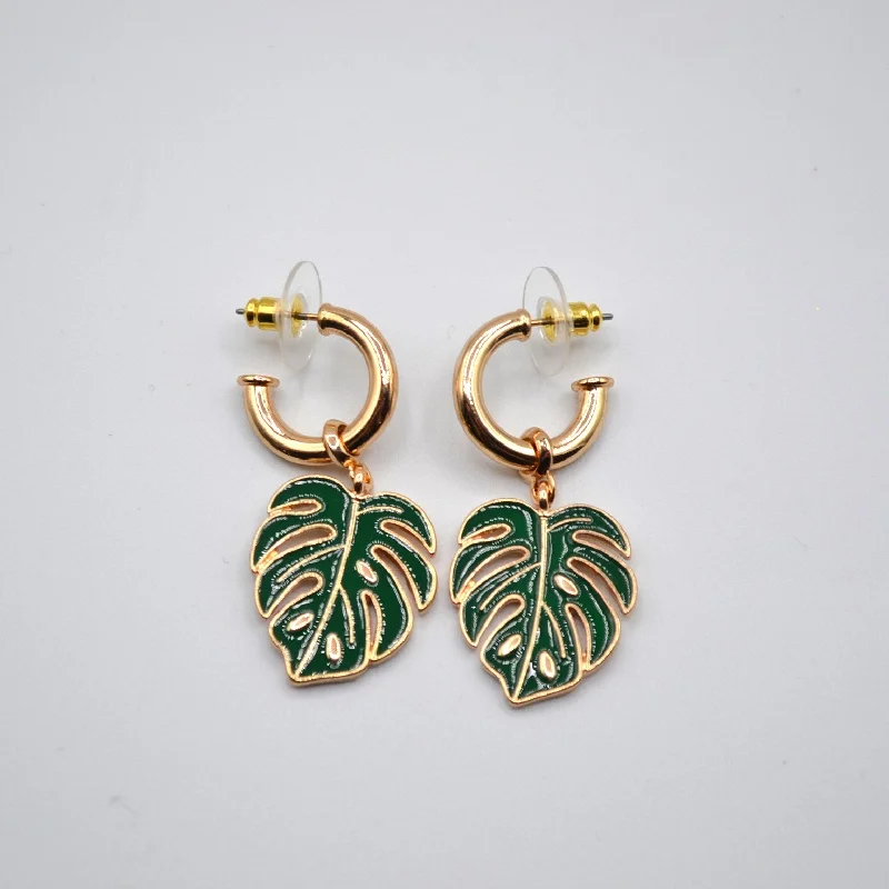 Gemstone stud women earrings-Monstera Earrings