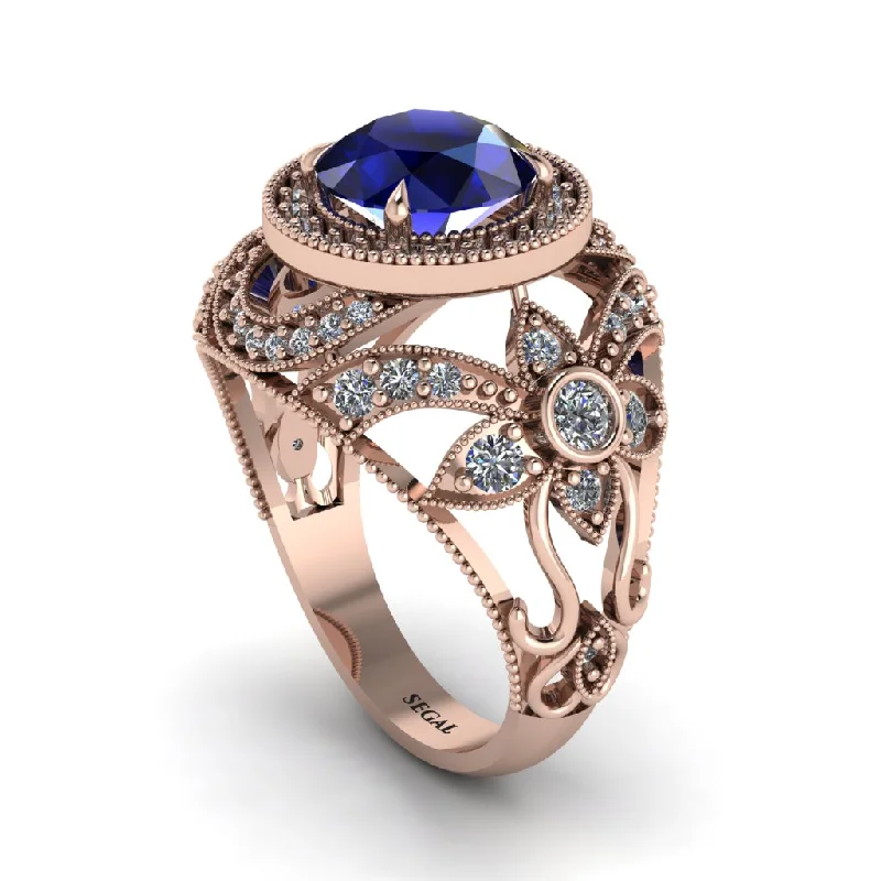 Engagement rings with gemstones for women-Edwardian Gold Engagement Ring Royal Antique With Sapphire - Abbie No. 14