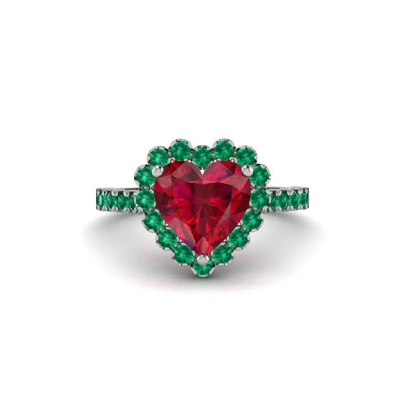 Engagement rings with oval diamonds for women-Halo Heart Ruby Pave Engagement Ring - Gail No. 27