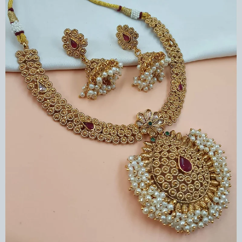 Diamond-studded women necklaces-Padmawati Bangles Gold Plated Pota Stone And Pearls Necklace Set