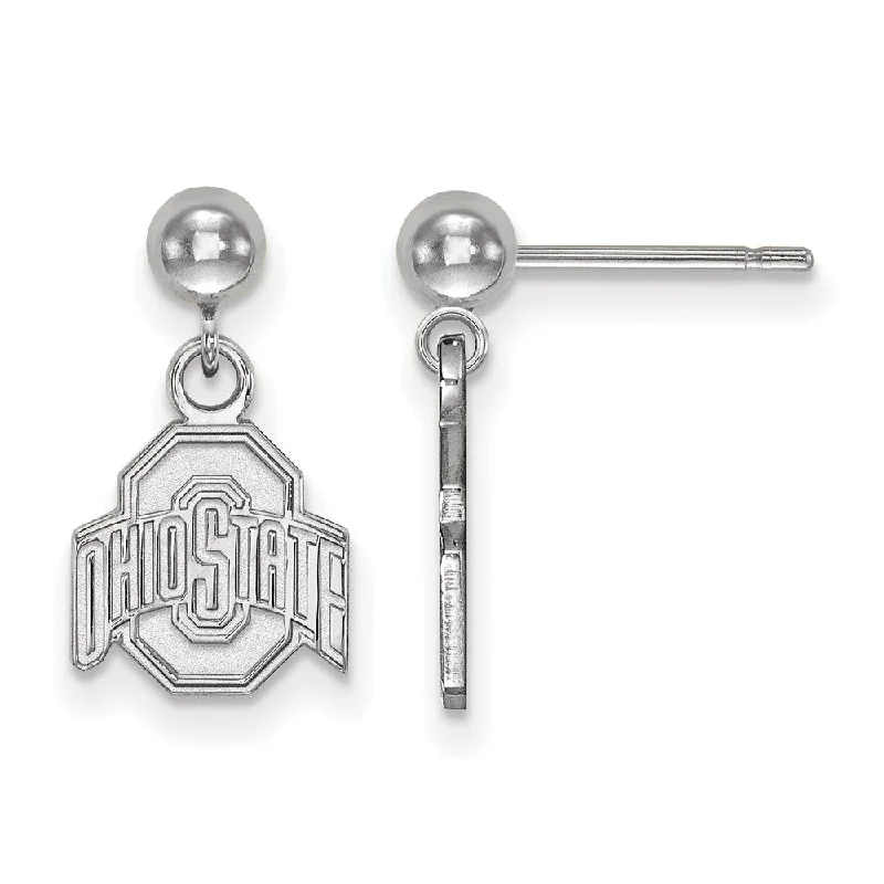 Clip-on women earrings-14k White Gold Ohio State University Ball Dangle Earrings