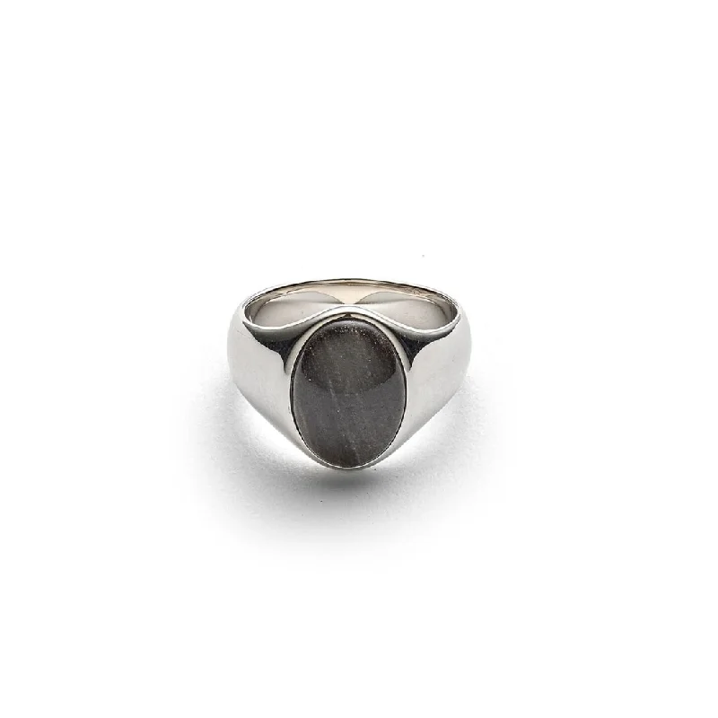 Fashion statement women rings-Oval Signet Ring Silver Obsidian