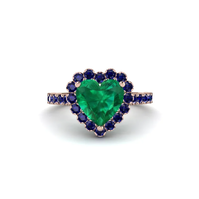 Oval engagement rings for women-Halo Heart Emerald Pave Engagement Ring - Gail No. 65