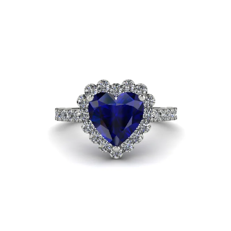 Engagement rings with a thick band for women-Halo Heart Sapphire Pave Engagement Ring - Gail No. 15