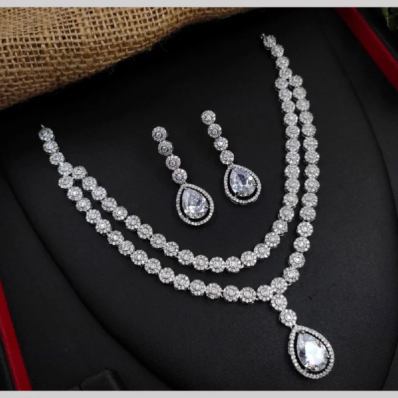 Star women necklaces-Aamrapali Silver Plated American Diamond Necklace Set