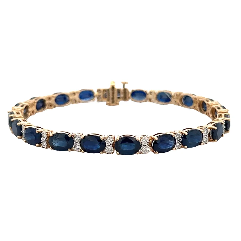 Leather women bracelets-Sapphire and Diamond Bracelet in Yellow Gold