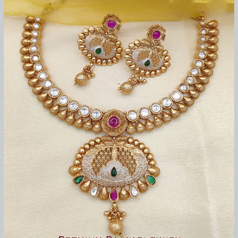 Gold women necklaces-Jewel Addiction Copper Rajwadi Finish Pota Stone Necklace Set