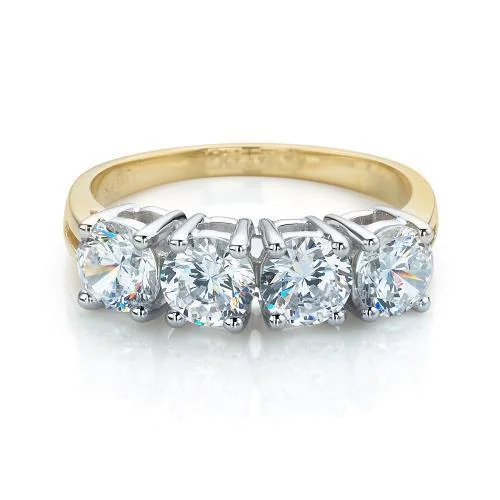 Stackable engagement women rings-Dress ring with 1.84 carats* of diamond simulants in 10 carat yellow and white gold