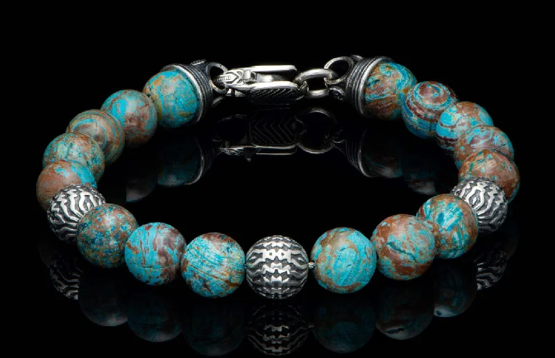 Unique women bracelets-Seaside - Blue Agate, Beaded bracelet with sculpted sterling silver and blue lace agate