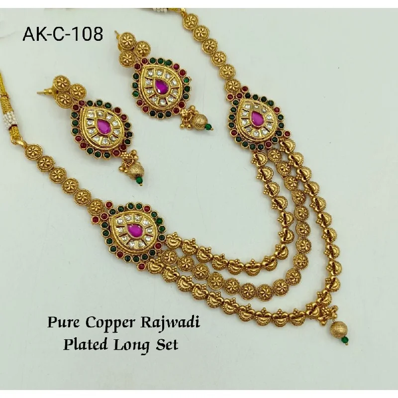 Emerald women necklaces-Akruti Collection Copper Plated Long Necklace Set