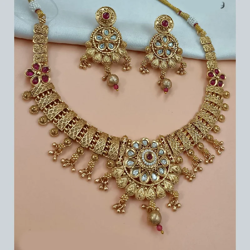 Gold women necklaces-Padmawati Bangles Gold Plated Crystal Stone  Necklace Set