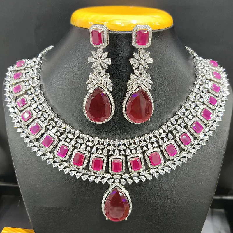 Long women necklaces-Jain Jewellers Silver Plated AD Choker Necklace Set