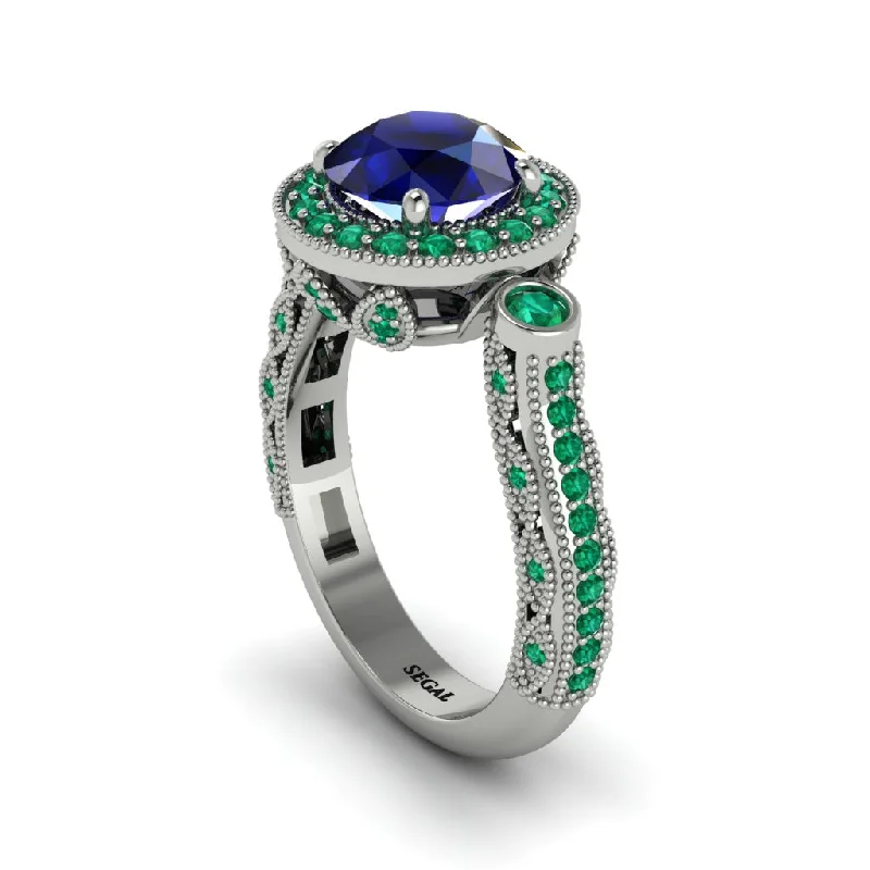 Designer engagement rings for women-Milgrain Halo Pave Sapphire Engagement Ring - Mabel No. 30