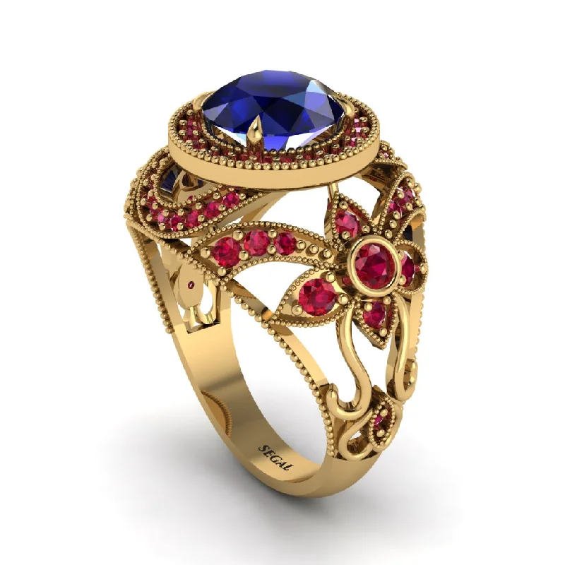 Engagement rings with white diamonds for women-Edwardian Gold Engagement Ring Royal Antique With Sapphire - Abbie No. 58