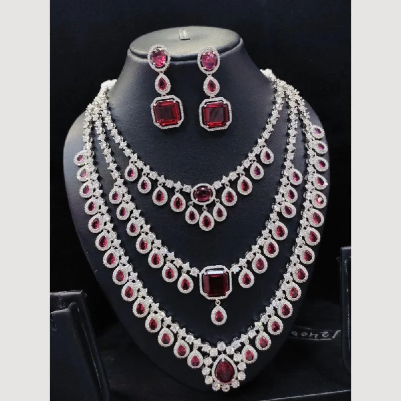 Women necklace jewelry-Aamrapali Silver Plated American Diamond Long Necklace Set