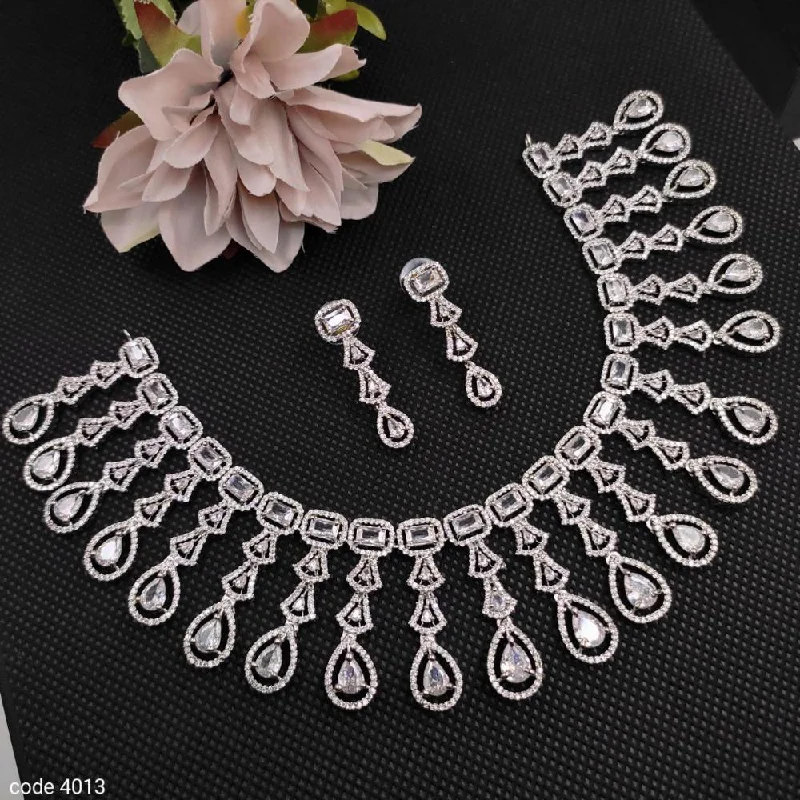 Noble women necklaces-Aamrapali Silver Plated American Diamond Necklace Set