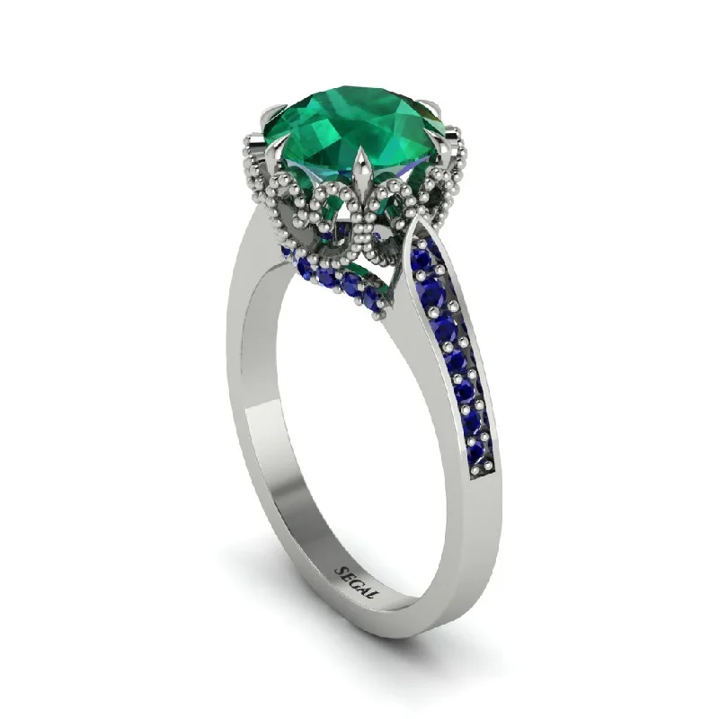 Engagement rings with emeralds for women-Emerald Milgrain Engagement Ring - Yara No. 66