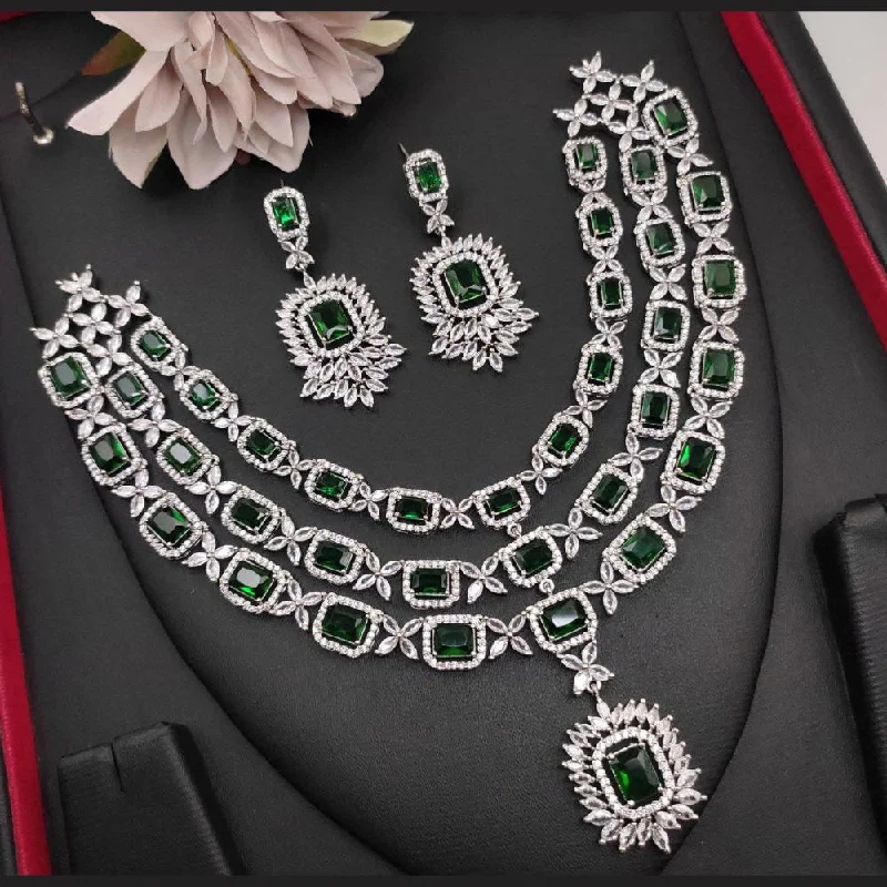 Birthday women necklaces-Aamrapali Silver Plated American Diamond Multi Layer Necklace Set