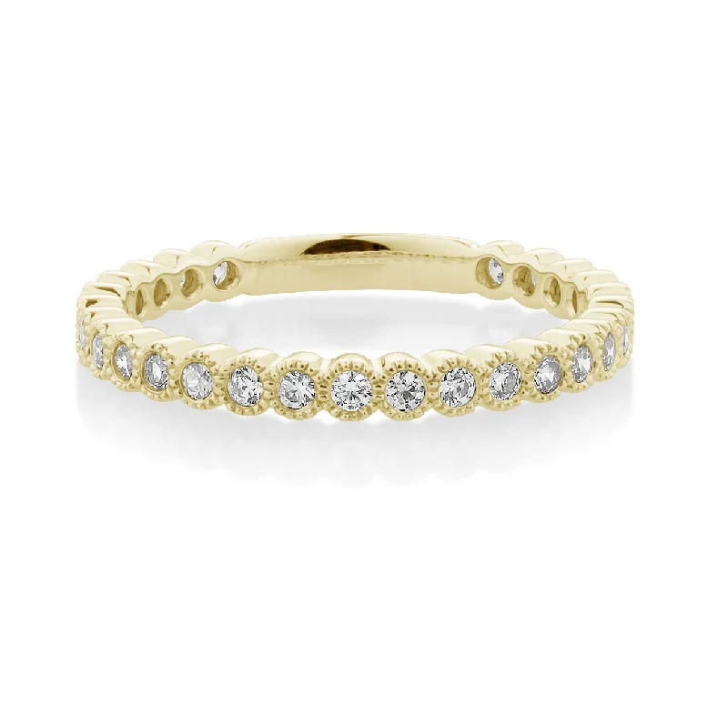 Elegant wedding women rings-Wedding or eternity band with 0.4 carats* of diamond simulants in 10 carat yellow gold