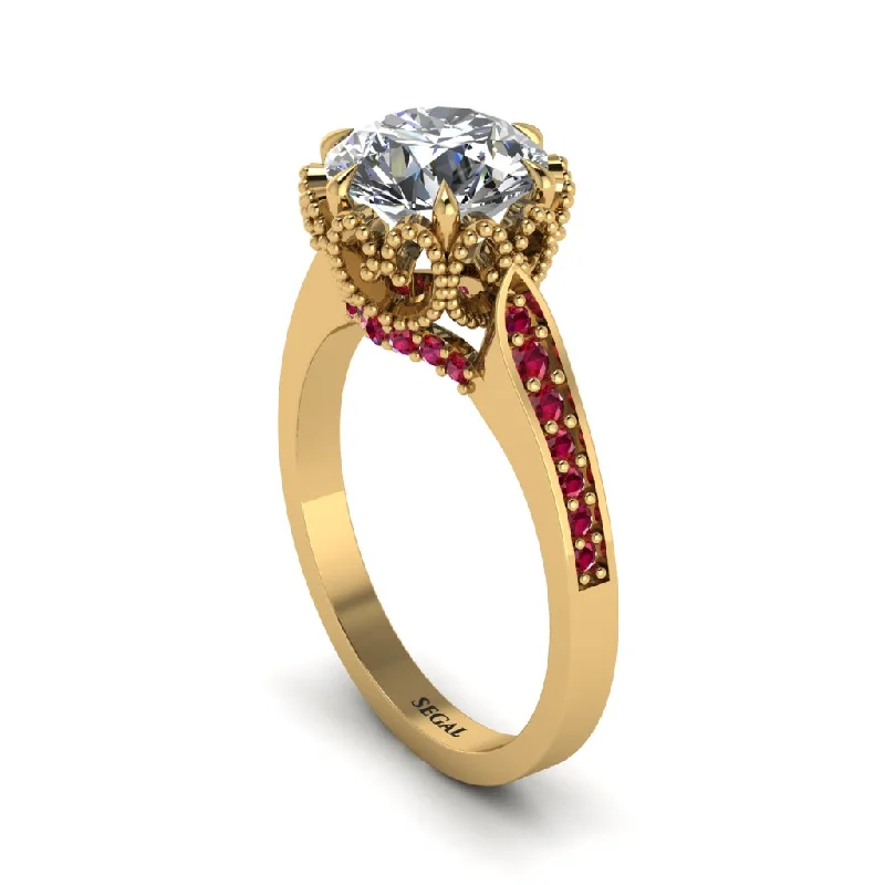 Engagement rings with heart-shaped stones for women-Diamond Milgrain Engagement Ring - Yara No. 46