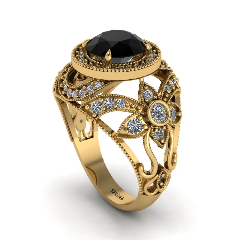 Cushion cut engagement rings for women-Edwardian Gold Engagement Ring Royal Antique With Black Diamond - Abbie No. 7