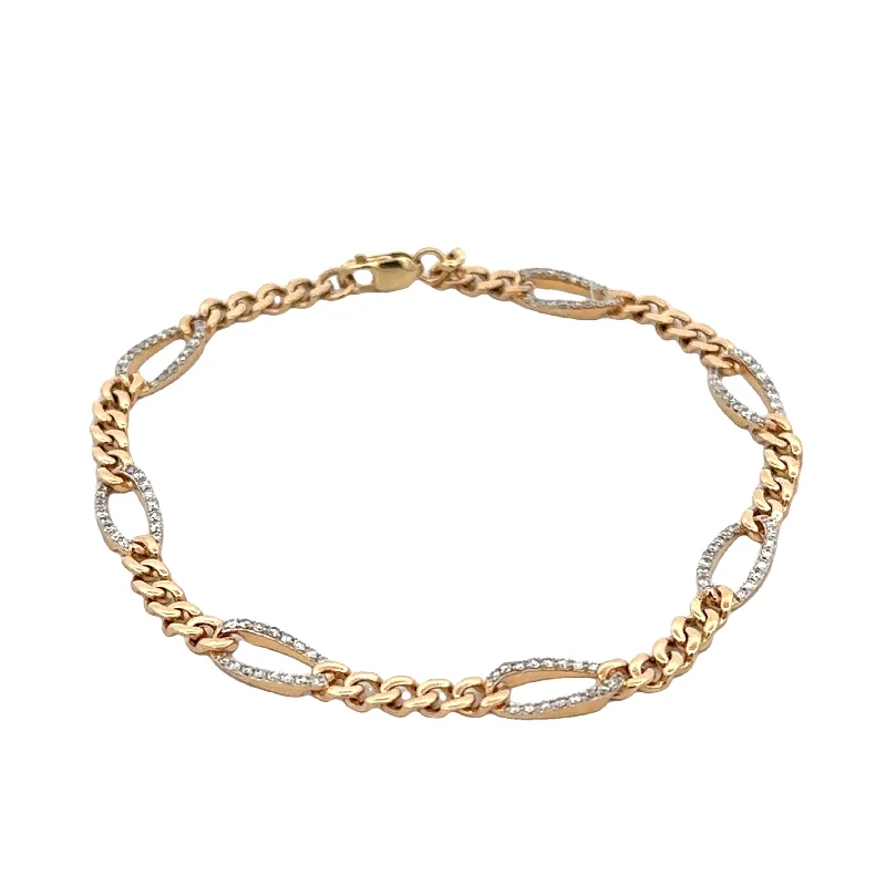 Unique women bracelets-Diamond Accented Figaro Link Bracelet in Yellow Gold