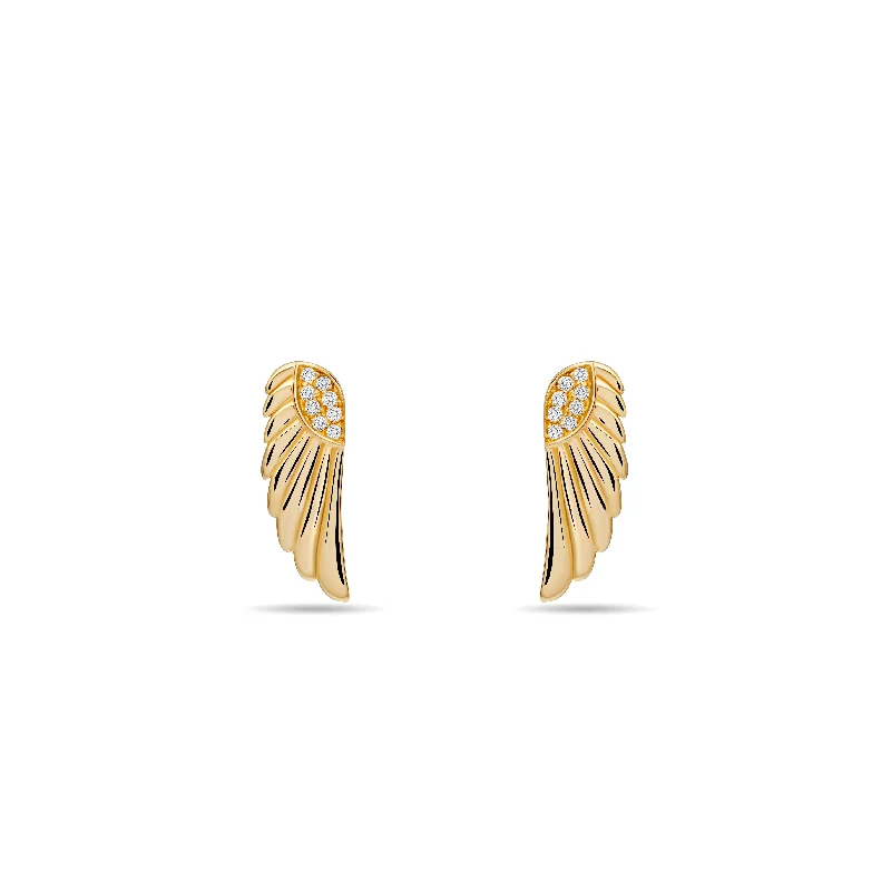 Gold hoop women earrings-Diamond Goddess Wings Earrings - 14 karat gold diamond earring studs, diamonds 0.08ct