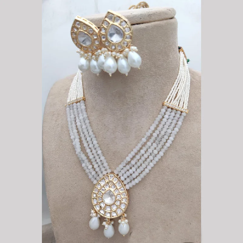 Star and moon pendant women necklaces-Jewel Addiction Gold Plated Polki Kundan Pearl And Beads Necklace Set