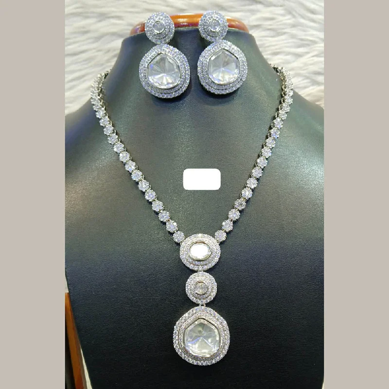 Emerald women necklaces-Jain Jewellers Silver Plated AD Necklace Set