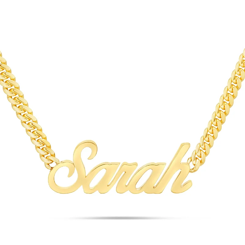 Snake chain women necklaces-YOUR NAME - Custom Solid Gold Small Cuban Name Necklace