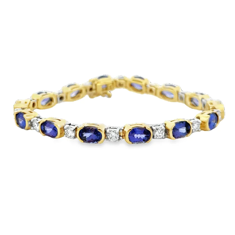 Colorful women bracelets-Tanzanite and Diamond Bracelet in 18k Yellow Gold 7"