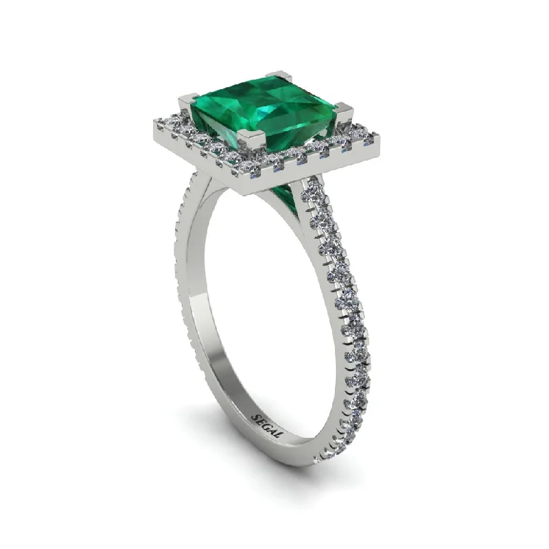 Engagement rings with a thin band for women-Princess-Cut Floating Halo Emerald Engagement Ring - Candice No. 6