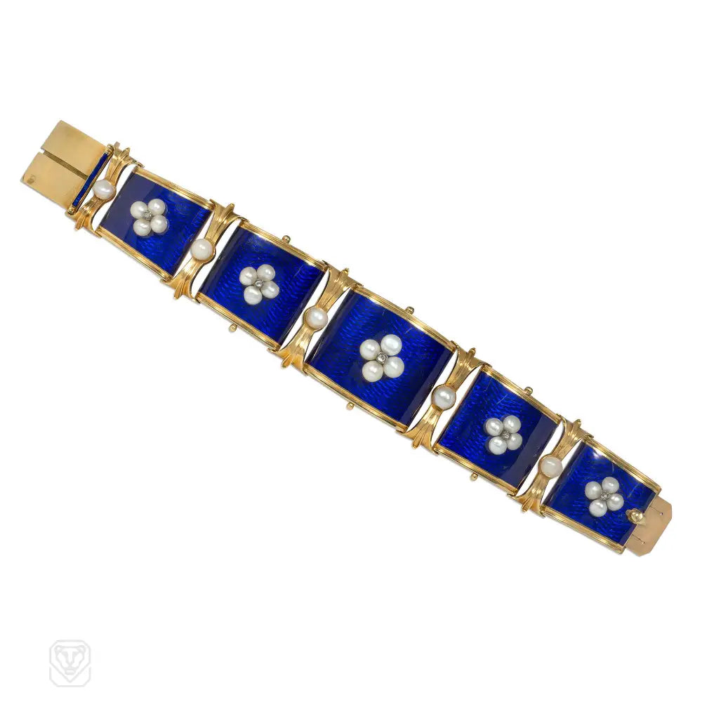 Elegant women bracelets-Froment Meurice antique enamel and pearl bracelet