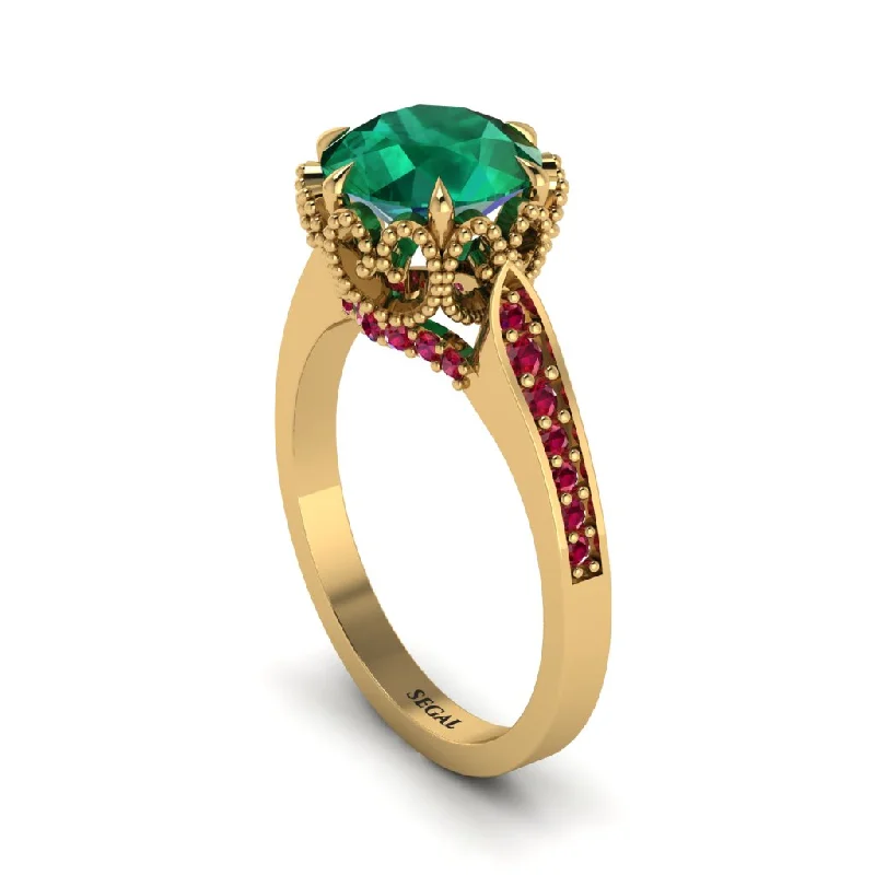 Engagement rings with eternity bands for women-Emerald Milgrain Engagement Ring - Yara No. 49