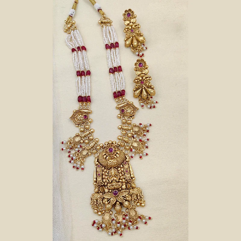 High-end women necklaces-Jewel Addiction Copper Rajwadi Finish Pota Stone And Pearl Long Necklace Set