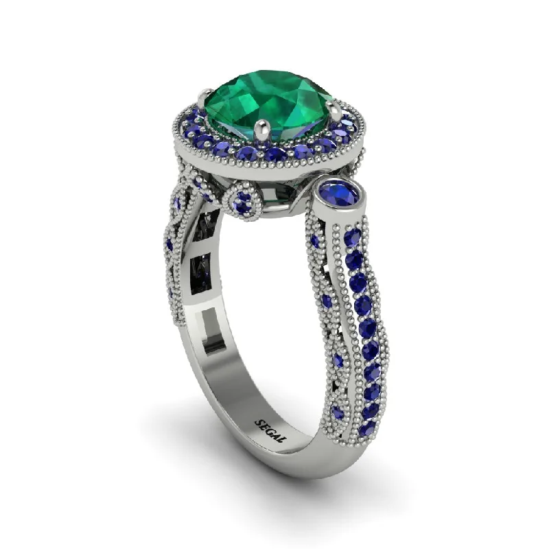 Engagement rings with multi-stone designs for women-Milgrain Halo Pave Emerald Engagement Ring - Mabel No. 66