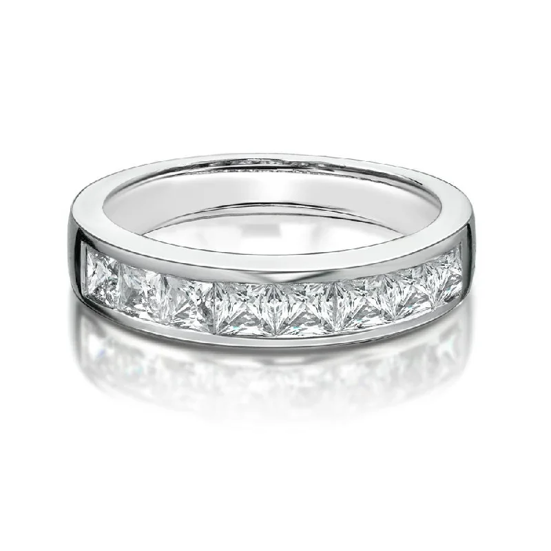 Gemstone women rings-Wedding or eternity band with 1.44 carats* of diamond simulants in 14 carat white gold