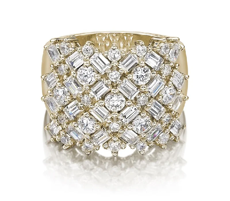 Silver gemstone women rings-Dress ring with 3.59 carats* of diamond simulants in 10 carat yellow gold