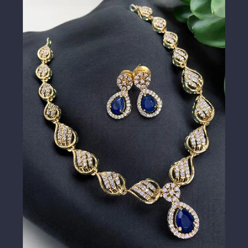 Butterfly women necklaces-Sona Creation Gold Plated AD Stone Necklace Set